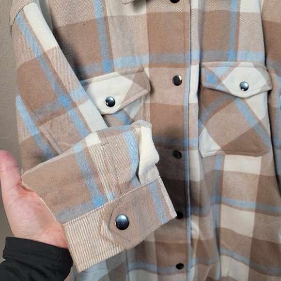 HFX NWT Brown & Blue Plaid Button-Up Long Sleeve Flannel Jacket - WOMEN'S XL - Picture 3 of 9